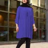 S-5XL 2025 Loose Ruffle Knitted Spring Long Sleeve Plain Color Pleated Blouse Long Shirts Muslim Women Islamic Long Shirts