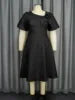 2025 New Fashion Summer Dress Solid Color High Waist Puff Short Sleeve Plus Size A-Line Women's Dress