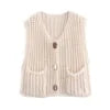 Women Solid Color Button Knit Vest V-neck Waistcoat Knitwear Sweater V-Neck Sleeveless Tops Spring Autumn Fashion Casual Sweater