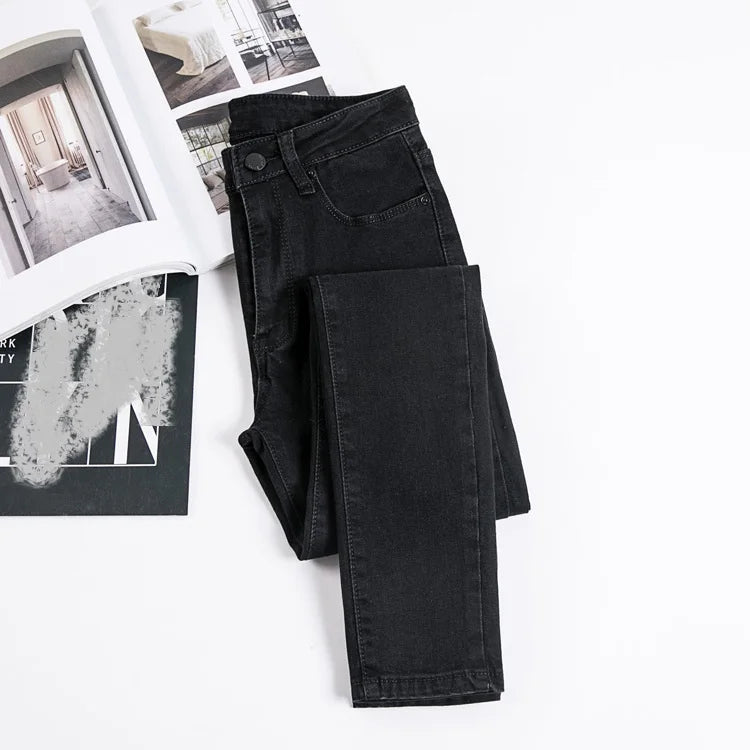 Women'S Pants High Waisted Elastic Tight Small Feet Pencil Jeans