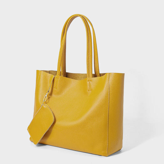 Women's 2025 Cowhide Handbag Large Capacity Tote Bag Open Closure Simple Leather Solid Color Shoulder Bag Summer Autumn