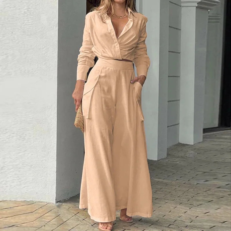 2025 European and American Women's Clothing New Style Temperament Commuting Trend Shirt Fashion Set Women's Two-piece Set