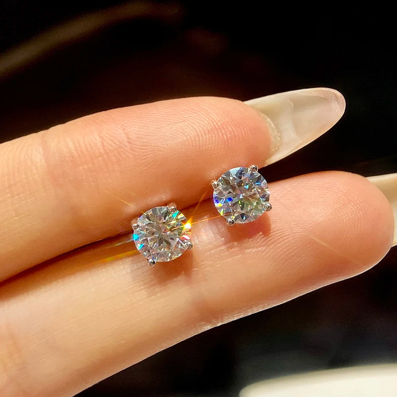 925 Sterling Silver GRA Certified Screw Back 0.5 1 2 Ct Carat Diamond Moissanite Stud Earring Men Women Engagement Fine Jewelry