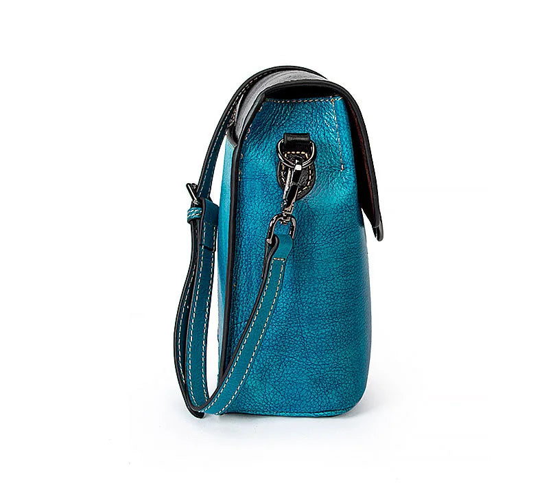 Girls Fashion Real Leather Crossbody Shoulder Bag with Zipper Closure