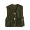 Women Solid Color Button Knit Vest V-neck Waistcoat Knitwear Sweater V-Neck Sleeveless Tops Spring Autumn Fashion Casual Sweater