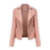 Ladies' Beaded Leather Jacket Women's Long-sleeved Fashion Jacket Thin Spring and Autumn Women's Leather Jacket with Lapel Coat