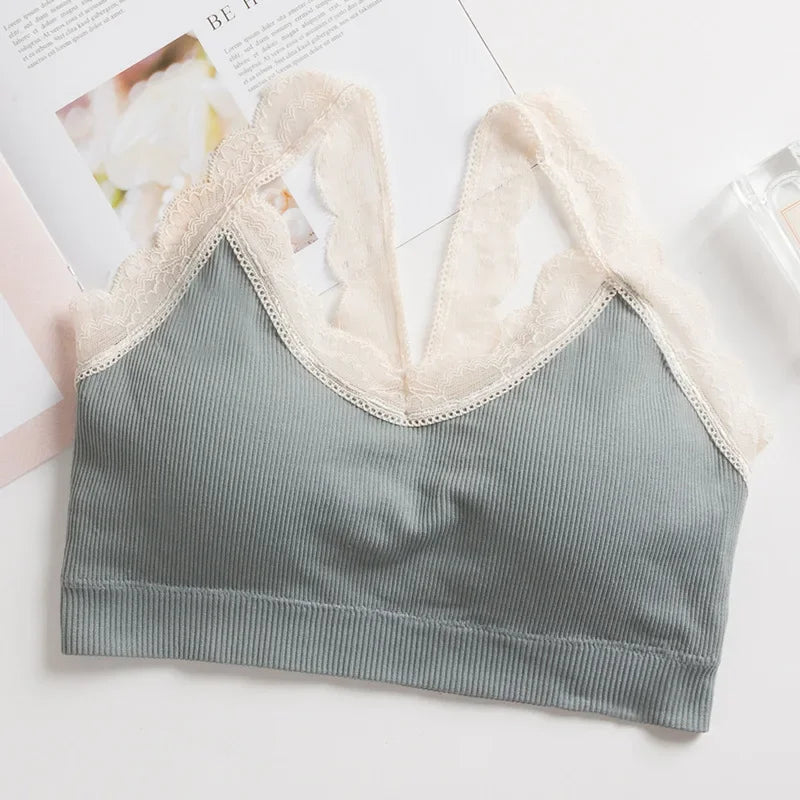 Women Lace Bra Comfort Top Seamless Underwear Removable Pads Female Wireless Bralette Ladies Sexy Lace Trim Lingerie
