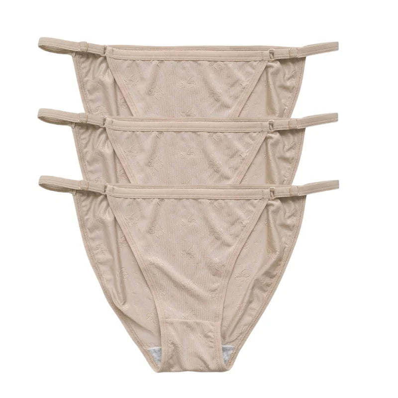 3Pcs/Set Ice Silk Panties Women Low Rise Briefs Breathable Brazilian Panty Solid Color Underwear Female Underpants Sexy Lingerie