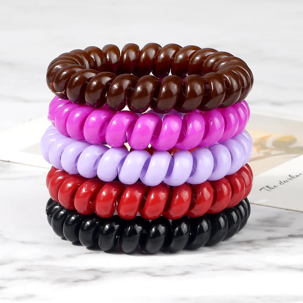 3-8Pcs/Set Telephone Wire Hair Bands Girl 5cm Mixed Color Highly Elastic Hair Ties Ponytail Holder Women Trendy Hair Accessories
