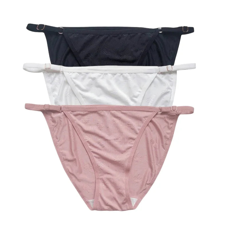 3Pcs/Set Ice Silk Panties Women Low Rise Briefs Breathable Brazilian Panty Solid Color Underwear Female Underpants Sexy Lingerie
