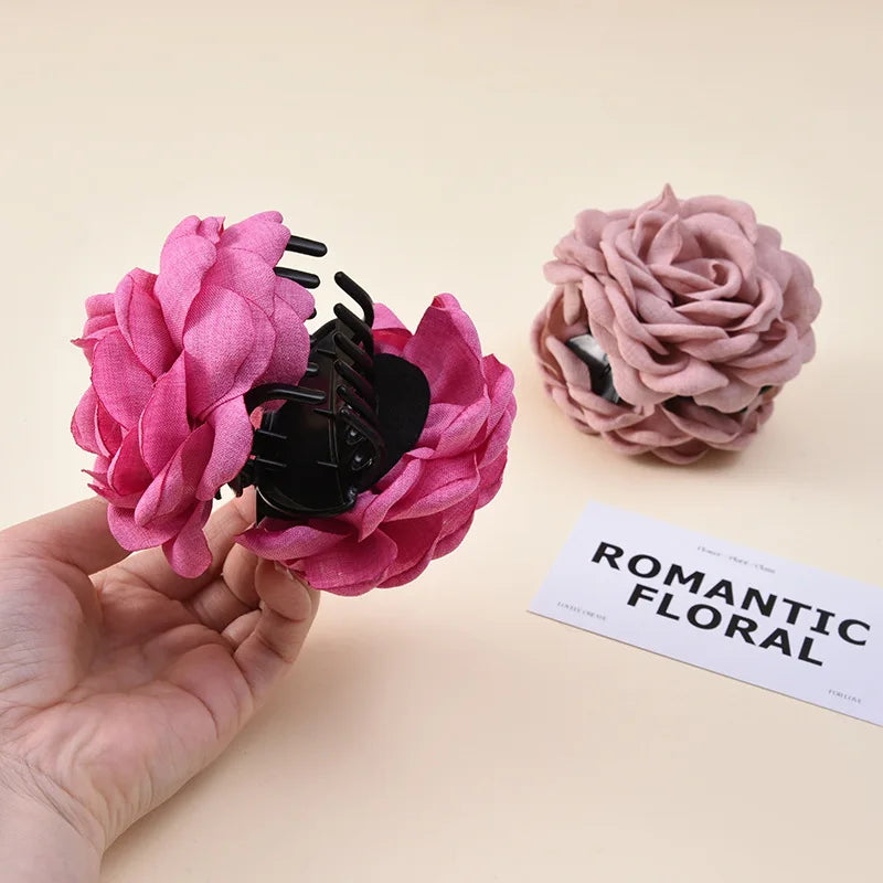 New French Camellia Flower Solid Color Satin Hair Claw Clip for Girls Elegant and Romantic Hairpin Clip Hair Accessories