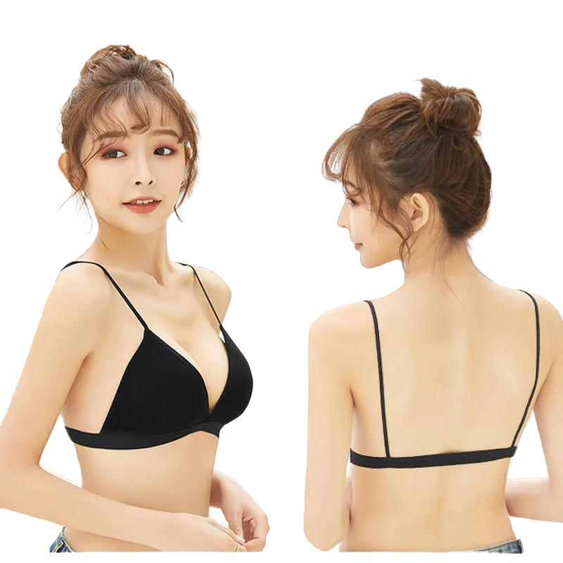 Women Tank Top Triangle Cup Cropped Top Female Seamless Underwear Sexy Lingerie V-Neck Padded Camisole Non-wire Bra Tops