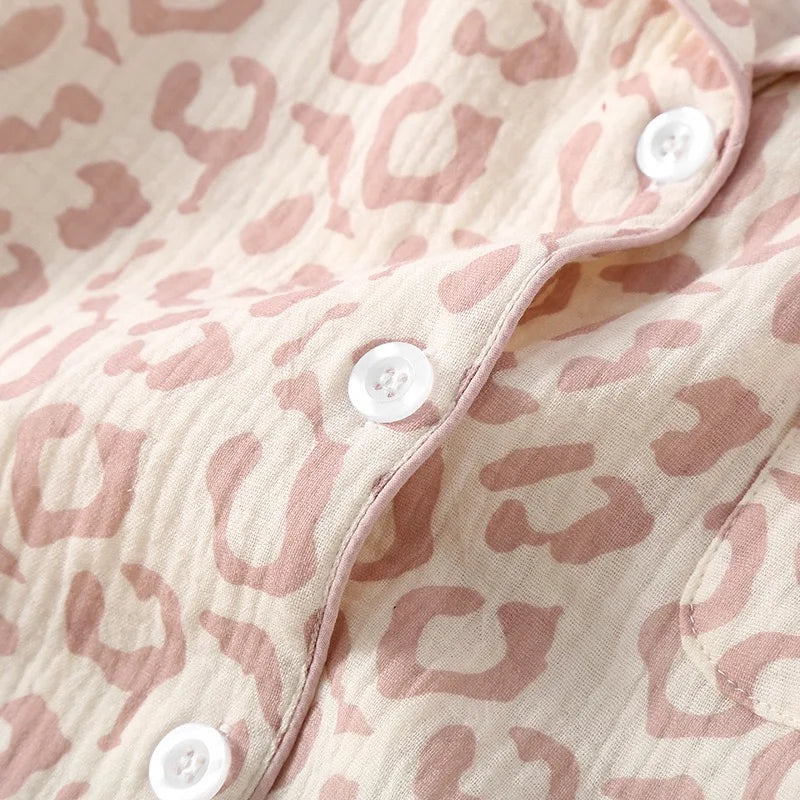 100% Cotton Gauze Women Pajama 3 Piece set European and American style Leopard Print Homewear Summer Women's Pajama Set