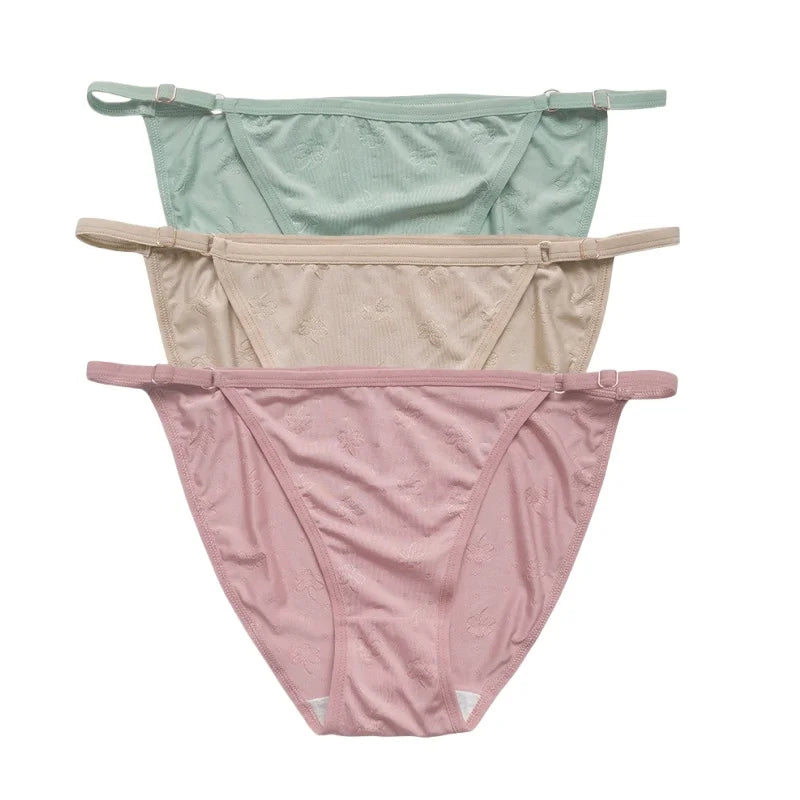 3Pcs/Set Ice Silk Panties Women Low Rise Briefs Breathable Brazilian Panty Solid Color Underwear Female Underpants Sexy Lingerie