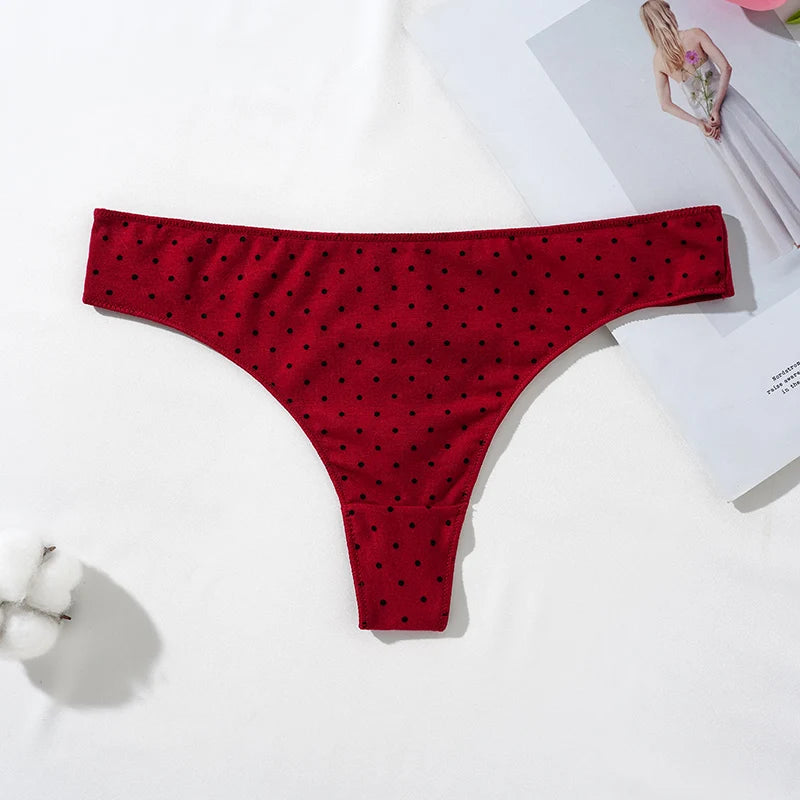 Women's Thongs Low-Rise Cotton Panties Sexy Underwear Dot Pattern G-string Female Thong Panties Girl Intimate