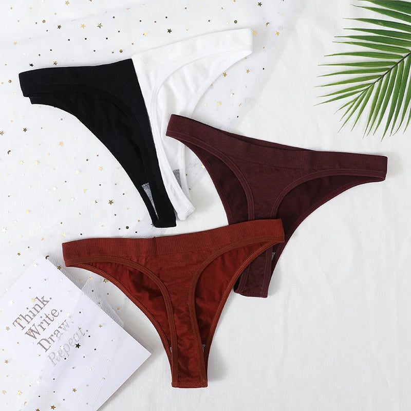 3Pcs/Set Sexy G-strings Women Brazilian Panties High Rise Female Underpants Sexy Lingerie Seamless Sports Thongs Underwear