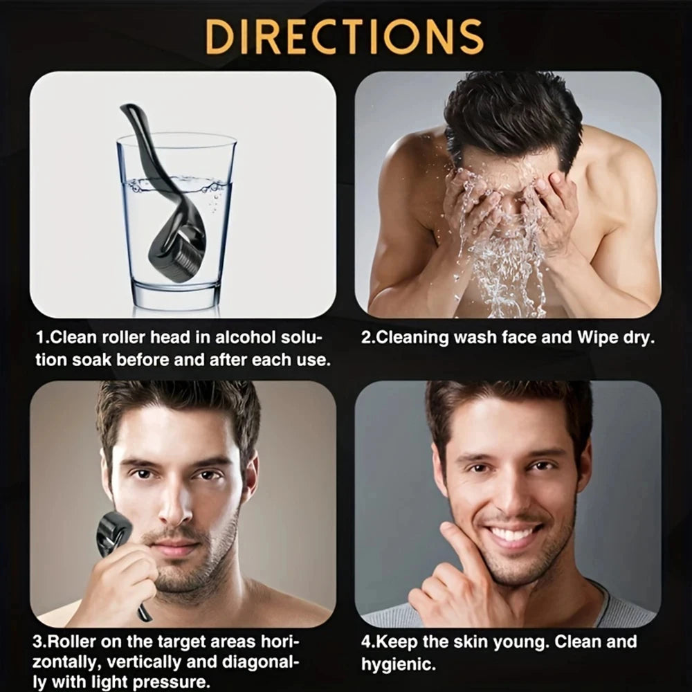 Luxury Black Derma Roller Face Massager Scalp Beard Growth Hair Growth Skin Care Tool Beauty Instrument For Women and Man