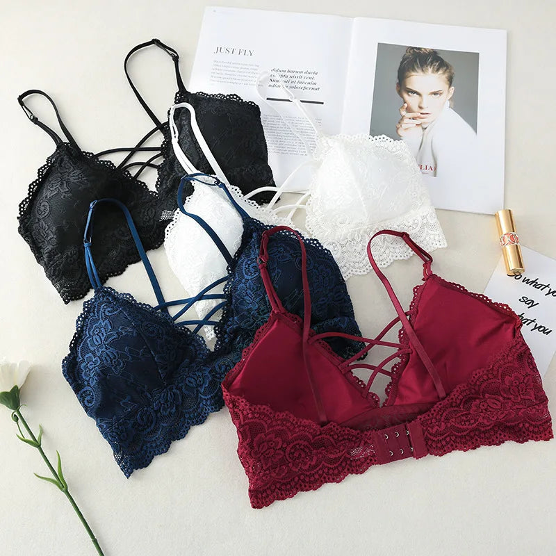 Floral Lace Bra Non-Wire Bralette Push Up Bras For Women V-neck Brassiere Female Padded Underwear Sexy Lingerie Intimates