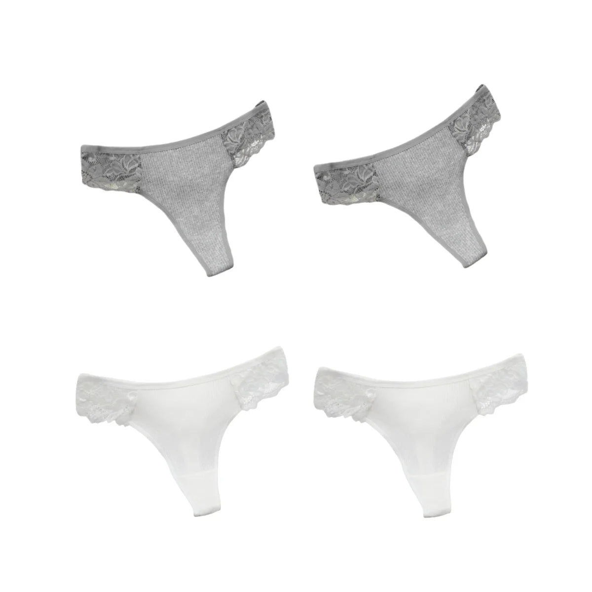 4Pcs/Set Women's Cotton Thongs Sexy Underwear Solid Color Low Waist Panties Breathable Lace Trims G-string Sexy Lingerie