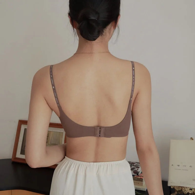 Push Up Bras For Women Non-wire Brassiere Soft Comfy Letter Straps Top Sexy Lingerie U-shaped Back Seamless Underwear Intimates