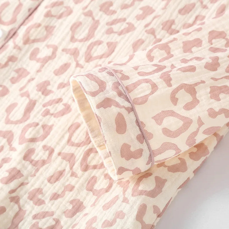 100% Cotton Gauze Women Pajama 3 Piece set European and American style Leopard Print Homewear Summer Women's Pajama Set