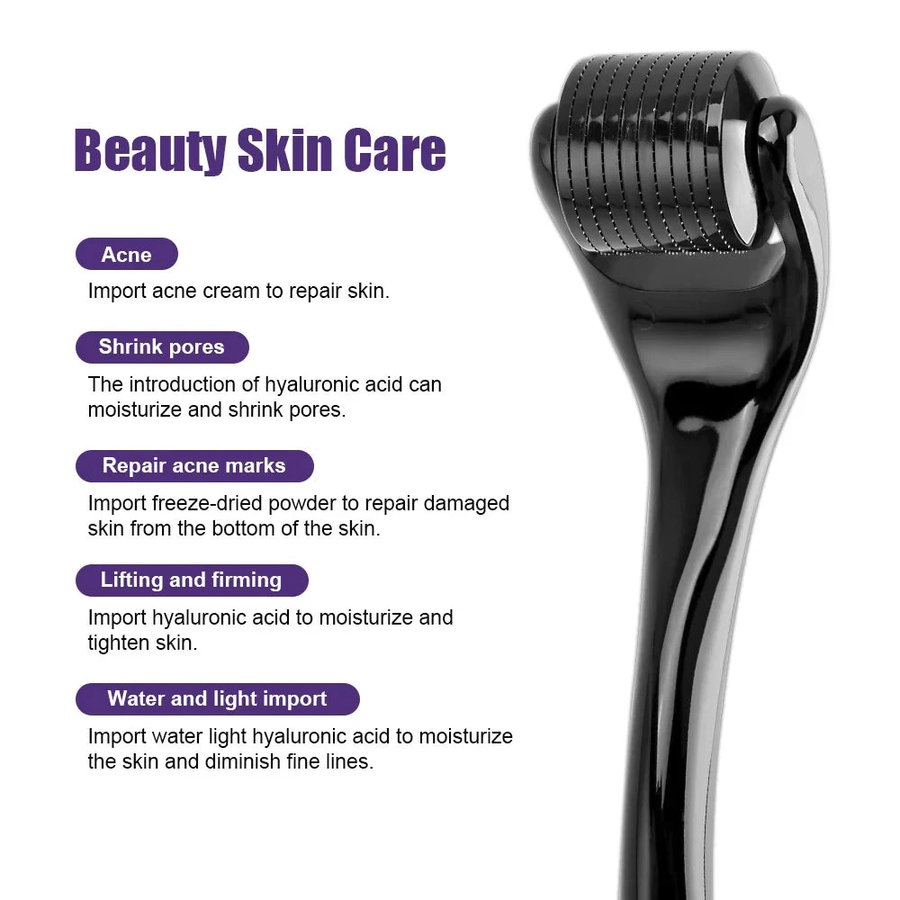 Luxury Black Derma Roller Face Massager Scalp Beard Growth Hair Growth Skin Care Tool Beauty Instrument For Women and Man