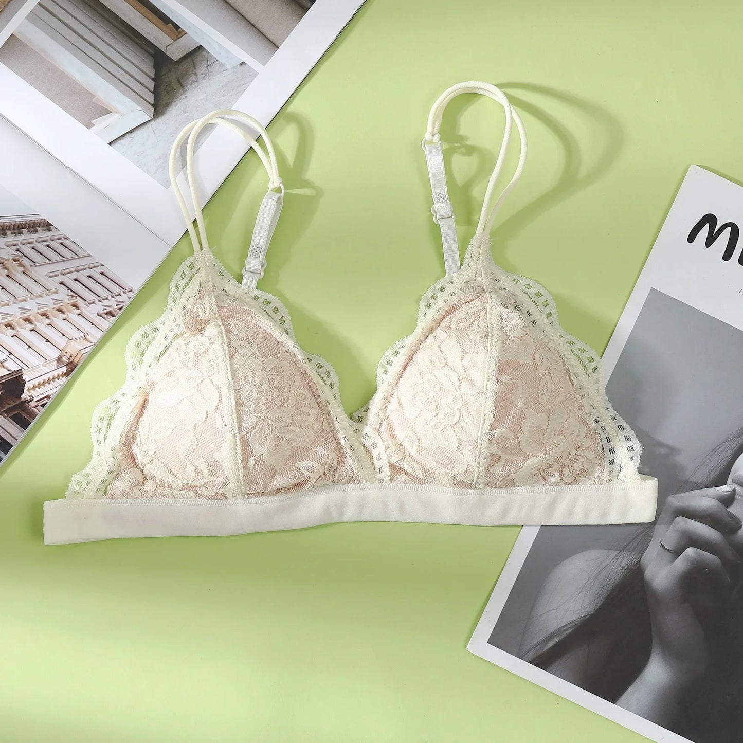 Lace Bralette Women Push Up Bra Non-wire Underwear 1/3 Cup Solid Color Padded Bra Sexy Lingerie Feamle Comfy Intimates