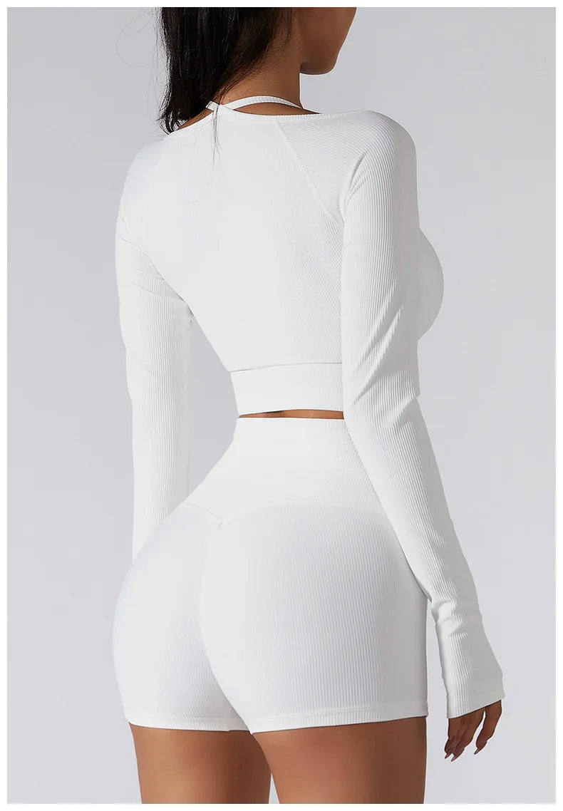 Women's Shirt Seamless Crop Top Fitness Shirts Long Sleeve Sports Top Female Yoga Tops Activewear With Shoulder Strap