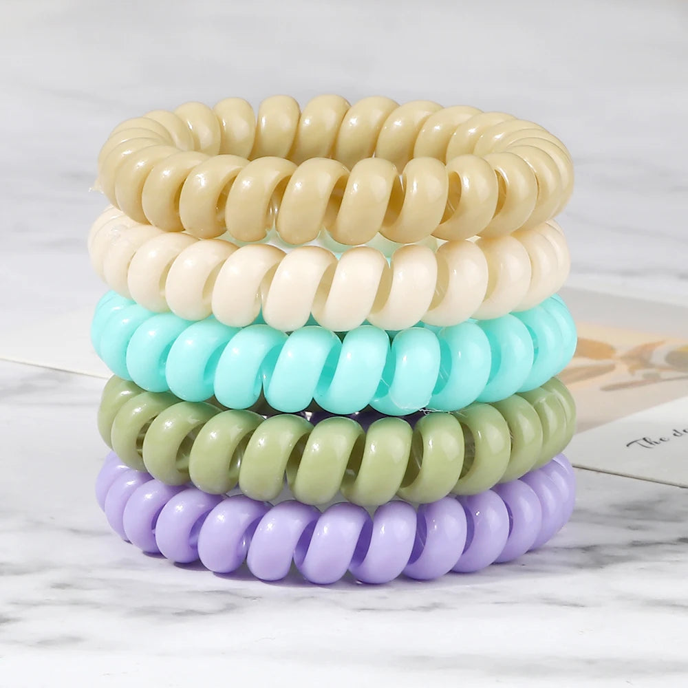 3-8Pcs/Set Telephone Wire Hair Bands Girl 5cm Mixed Color Highly Elastic Hair Ties Ponytail Holder Women Trendy Hair Accessories