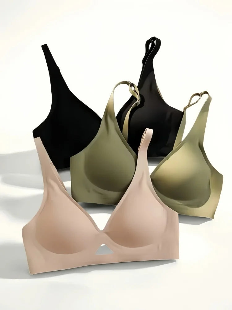 V-Neck Seamless Bras For Women Non-wire Push Up Bra With Pads U-back Brasiere Invisible Underwear Breathable Mesh Sexy Lingerie