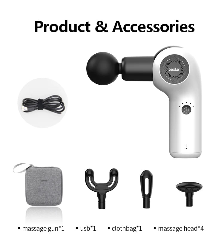 Beoka Professional Massage Gun - Mini Deep Tissue Percussion Massager with 4 Heads, Electric Muscle Vibrating Therapy