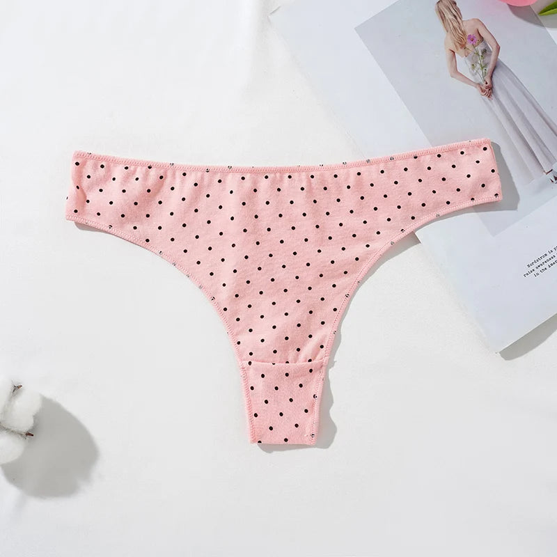 Women's Thongs Low-Rise Cotton Panties Sexy Underwear Dot Pattern G-string Female Thong Panties Girl Intimate