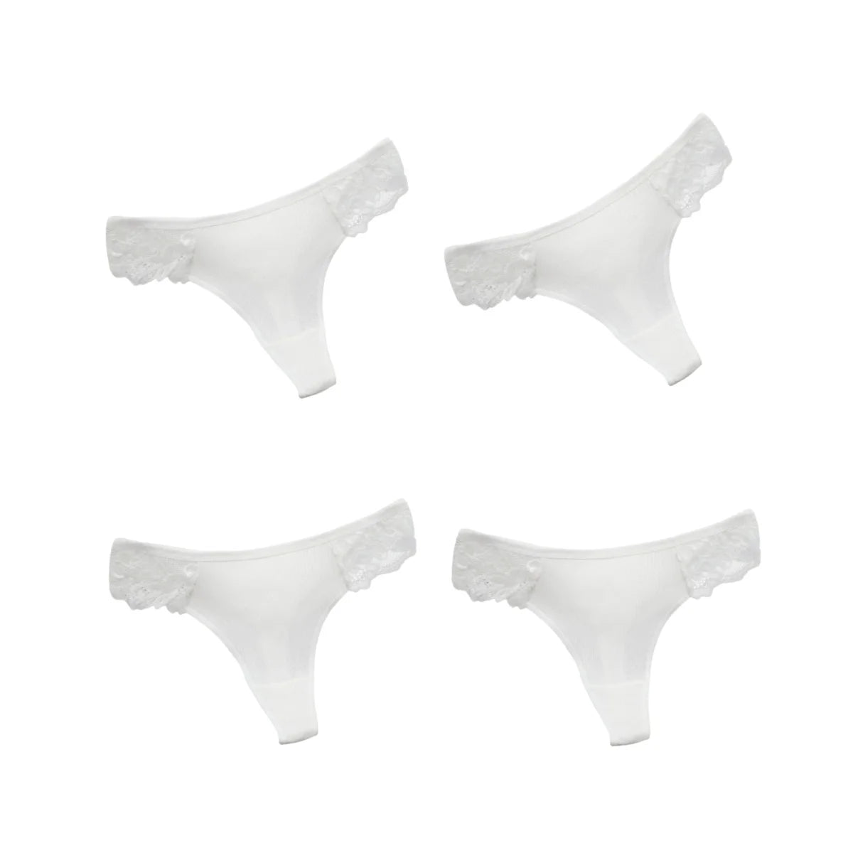 4Pcs/Set Women's Cotton Thongs Sexy Underwear Solid Color Low Waist Panties Breathable Lace Trims G-string Sexy Lingerie