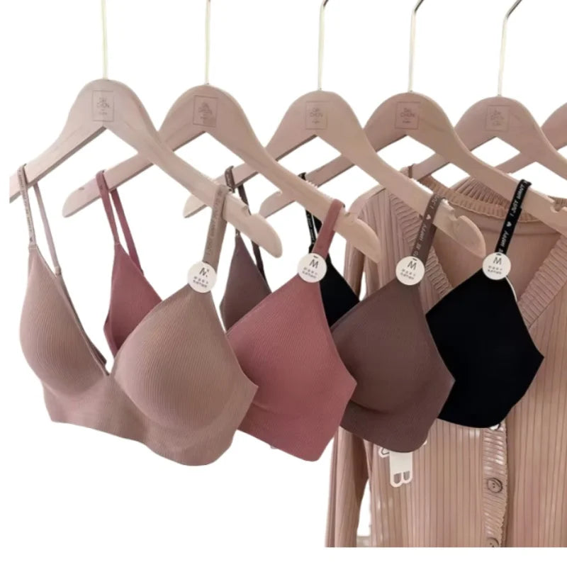 Push Up Bras For Women Non-wire Brassiere Soft Comfy Letter Straps Top Sexy Lingerie U-shaped Back Seamless Underwear Intimates