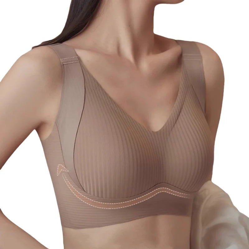 Push-Up Bras For Women Non-wire Padded Bra Seamless Underwear V-neck Tops B Cup Sexy Lingerie Adjust Wide Straps Intimates M-4XL