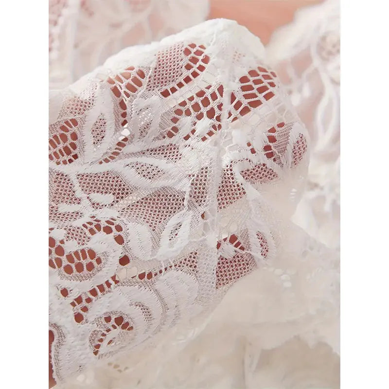 Ice Silk Thin Halter Sexy Pajamas Lace Nightdress And Thong Sets Plus Size Nightwear Women Underwear Sleepwear Transparent Dress