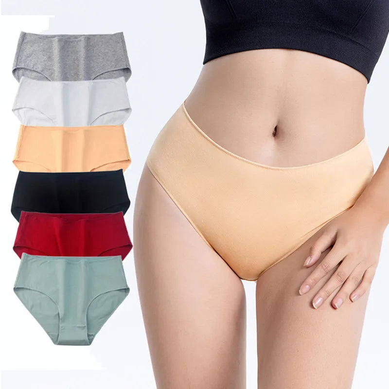 2Pcs/Set Cotton Briefs High Rise Panties Women Solid Color Underwear Comfort Lingerie M-2XL Panty Female Underpants Intimates