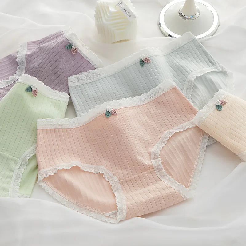1Pc Cotton Panties Women's Underwear Sexy Lace Trims Panties Low Waist Girls Comfort Briefs Female Lingerie