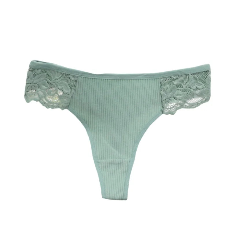 4Pcs/Set Women's Cotton Thongs Sexy Underwear Solid Color Low Waist Panties Breathable Lace Trims G-string Sexy Lingerie