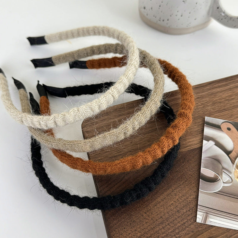 Retro Autumn Winter Wool Knitting Headbands Fashion Plush Elastic Hair Bands For Woman Girls Simple Sweet Temperament Hair Hoop