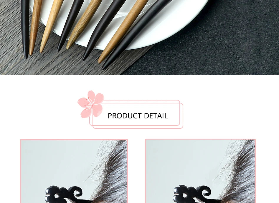 Style Retro Sandalwood Hair Clip Hairpin Chinese Ancient Carved Wooden Chopstick Hair Stick Cosplay Party Headwear Accessories