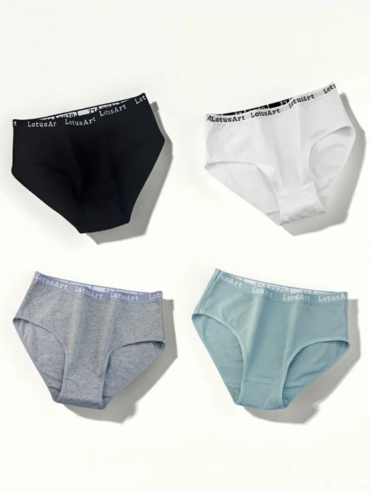 4Pcs/Set Cotton Letter Belt Panties Women's Underwear Sexy Low Waist Briefs Female Stretch Comfortable Breathable Lingerie