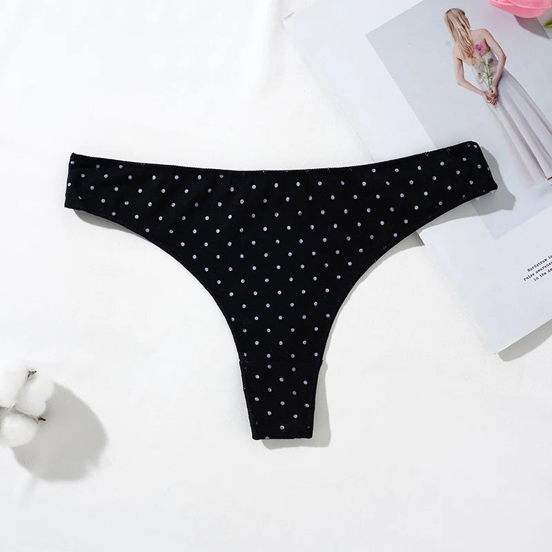 Women's Thongs Low-Rise Cotton Panties Sexy Underwear Dot Pattern G-string Female Thong Panties Girl Intimate