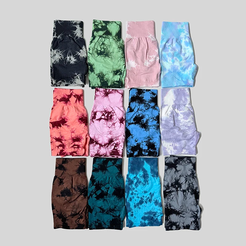 Yoga Shorts For Women Sports Tie Dye Seamless Cycling Running Shorts High Waisted Sports Workout Gym Fitness Shorts