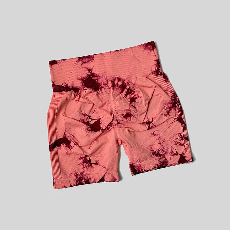 Yoga Shorts For Women Sports Tie Dye Seamless Cycling Running Shorts High Waisted Sports Workout Gym Fitness Shorts