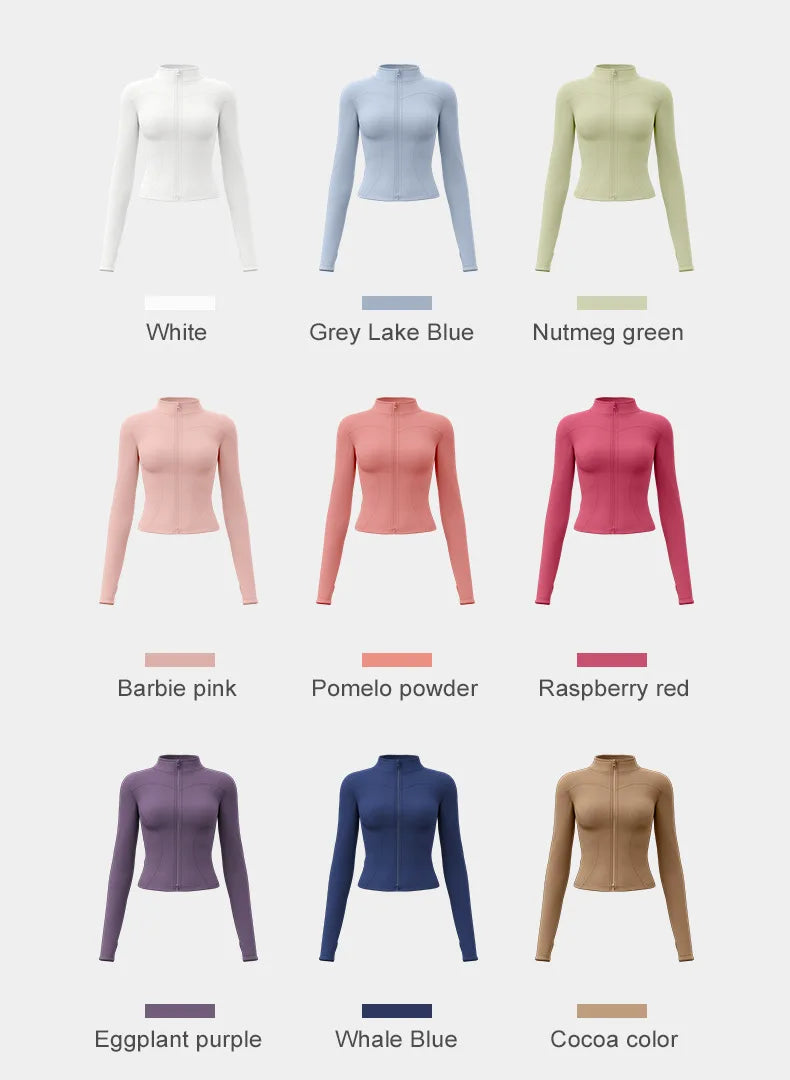 Women Slim Yoga Clothes Quick Dry Zipper Cardigan Stand Up Collar Jacket Outdoor Long Sleeved Running Fitness Sports Top