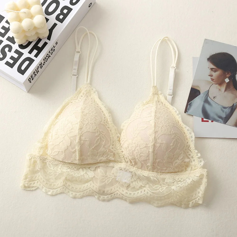 Lace Transparent Bra Women Non-wire Bralette Small Cup Push Up Bras Sexy Backless Lingerie French Underwear Padded Brassiere