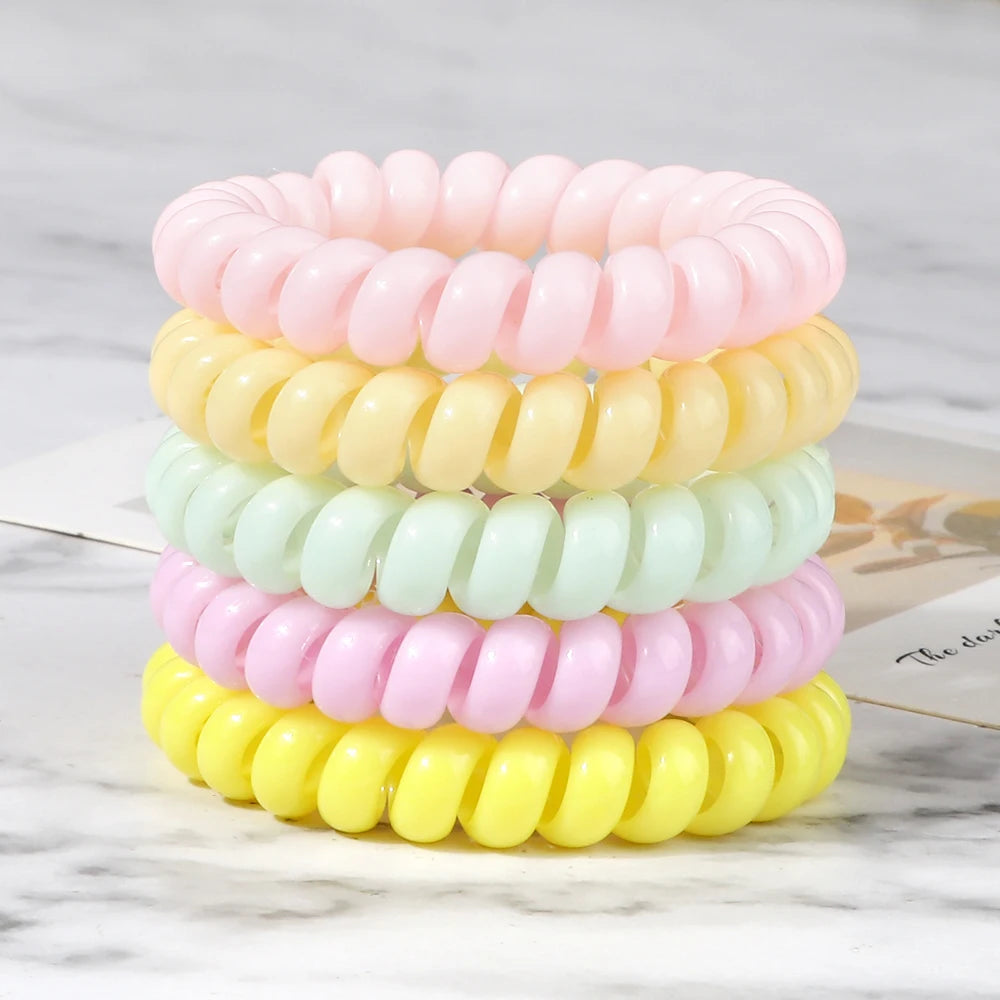 3-8Pcs/Set Telephone Wire Hair Bands Girl 5cm Mixed Color Highly Elastic Hair Ties Ponytail Holder Women Trendy Hair Accessories