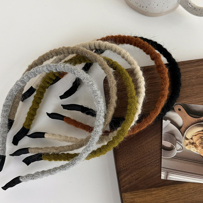 Retro Autumn Winter Wool Knitting Headbands Fashion Plush Elastic Hair Bands For Woman Girls Simple Sweet Temperament Hair Hoop