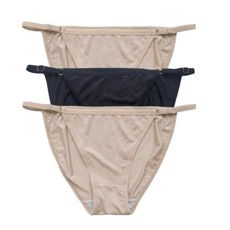3Pcs/Set Ice Silk Panties Women Low Rise Briefs Breathable Brazilian Panty Solid Color Underwear Female Underpants Sexy Lingerie